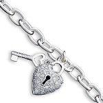 Sterling Silver CZ Heart & Key Bracelet